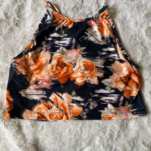 Betsey jhonson yoga Floral Halter Crop Top - Orange and Black - Picture 3 of 6